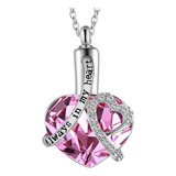 Collar Dije Corazón Cristal Relicario Cenizas Acero Inox Color Rosa