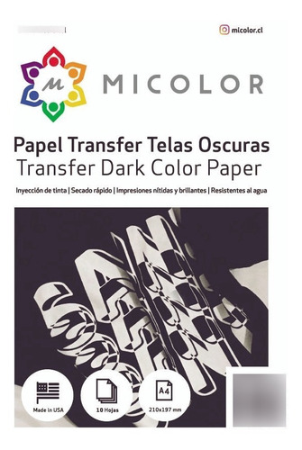 Papel Transfer Para Ropa Oscura O Tela Inkjet A4 30 Hojas 