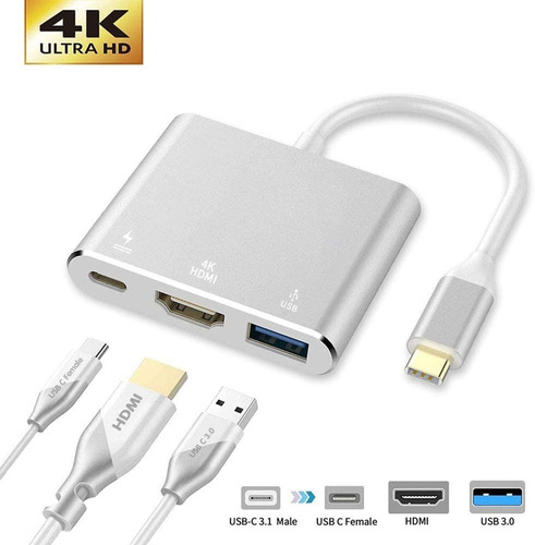 Cabo Adaptador Type-c 3 Em 1 Usb-c Hdmi Usb 3.1 Macbook 12