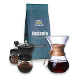 Kit Chemex 400 Ml Asa Madera Molino Vidrio Café Visitante 