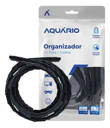 Organizador De Fios Cabos 2m Espiral 12mm Com 2 Metros Preto