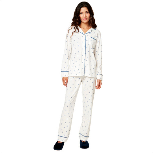 Pijama Feminino Inverno 100% Aberto Algodão Americano Botões