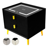 Mesa Noche Buro Inteligente Cargador Inalambrico Luz Led Usb Acabado Vinil Piel Color Negro