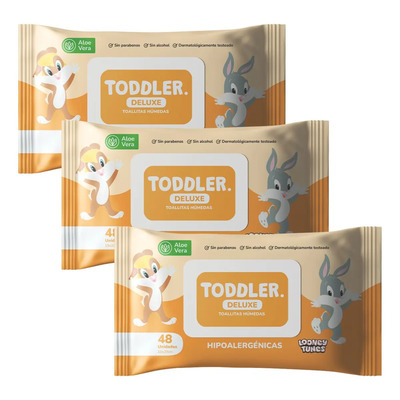 Toallitas Humedas Toddler Deluxe con Aloe Vera Combo 3 paq x 48 un Hipoalergenicas Sin Parabenos Sin Alcohol Con Tapita plastica | MercadoLibre