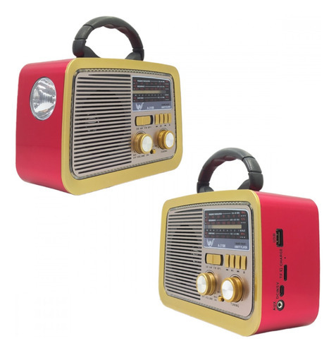 Radio Am Fm Sw Retro Pilha E Energia 110/220v Usb Vermelho 