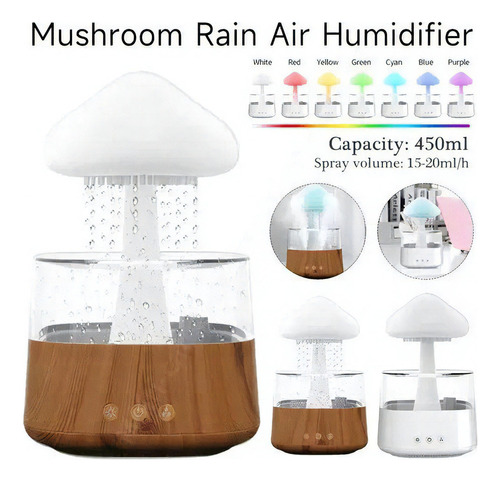 Humidificador De Aire Mushroom Cloud Rain, Colorida Luz Noct Color Blanco