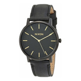 Nixon Porter Leather A10581031-00. Reloj Negro Y Dorado Para