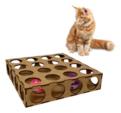 Labirinto Brinquedo Interativo Gato Bolinha Guizo Terapia Mdf Pets