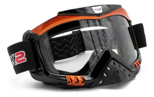 Goggles Gafa Protectora Negro Naranja Mica Trans Moto Techx2 Lente Transparente