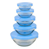 Set X 5 Bowls Vidrio Recipiente Con Tapa Plástica