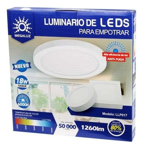 Lámpara Sobreponer Led 18w 65k Luz Blanca Megaluz S11w18eb Color Blanco