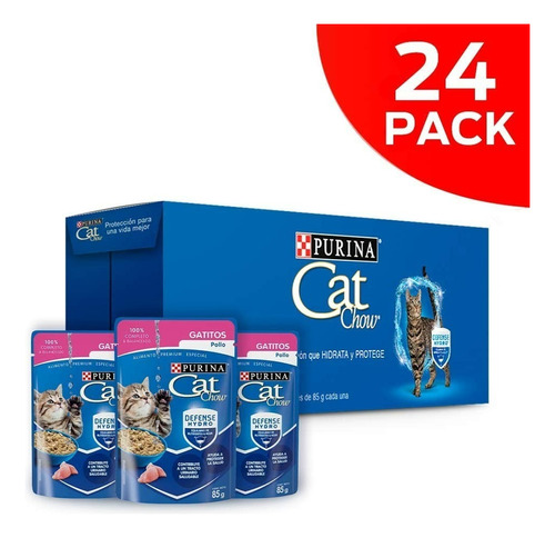 Pack X 24 Purina Cat Chow Hydro Defense Gatitos Pollo 85gc/u