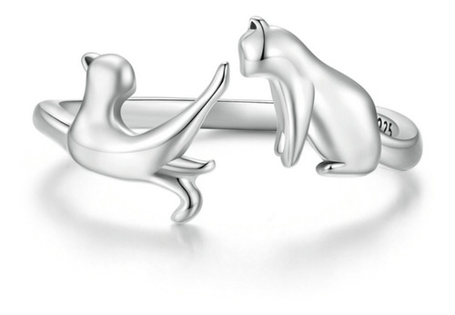 Anillo Diseño Gatos Gatitos 100% Plata S925 