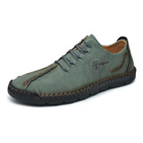 Zapato Casual Hombre Cuero Casual Cosido A Mano Suela Blanda