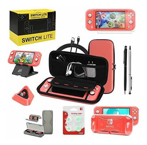 Kit De Accesorios Para Nintendo Switch Lite Funda Coral