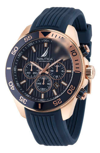 Reloj Moderno Nautica Napnos305 Con Correa De Silicona Azul