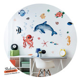 Vinilo Infantil Acuarela - Océano Mar Delfin - 95x115cm