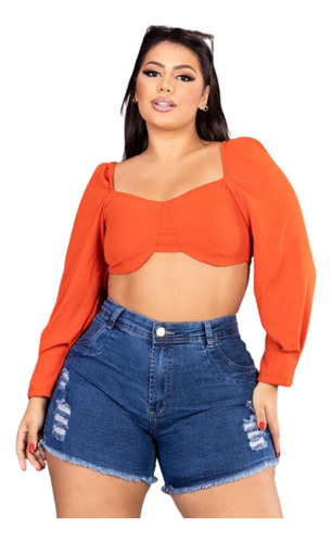 Short Plus Size Com Lycra Barra Desfiada Empina Bumbum