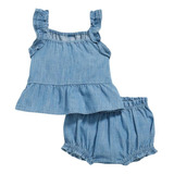 Set Polera Sin Mangas Chambray & Shorts Azul