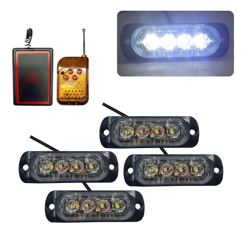 Tira 4 Led Strobo Controle Remoto Para Grade De Automotivos