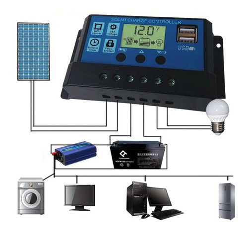 Controlador Solar Carga Pwm Lcd 30a Usb Regulador Automático