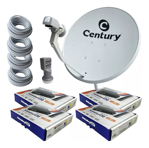 Kit Antena Parabólica Century 60cm C/ 4 Midiabox Ku 5g