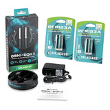 Kit Carregador Olight Omni-dok + 2 Bateria Rcr123a 650 Mah