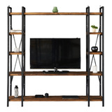 Rack Tv Estilo Industrial Hierro Y Madera 200x30x185h