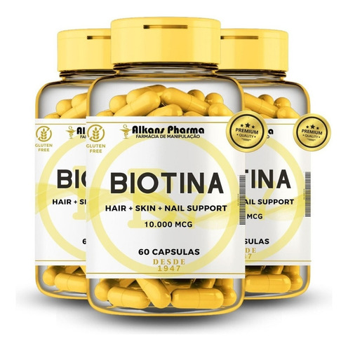 Biotina Vitamina B7 10.000 Mcg 180 Caps Com Nota E Laudo Sabor Sem Sabor