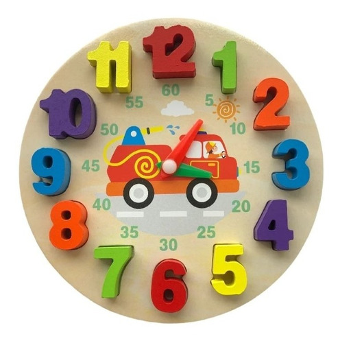 Reloj Madera Juguete Educativo Montessori Números Figuras 