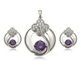 Aretes + Dije Oro 14k Lam Swarovski Morado Elegante Regalo 