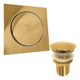 Ralo Click 15x15 Dourado E Valvula Pia Banheiro 1 1/4 Inox