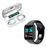 Combo Smartwatch D20 Y68 + Auricular Inalambrico F9-5 Blanco