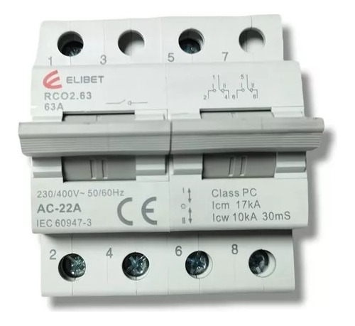 Llave Conmutadora 63a Elibet Riel Din 2 Polos 2 Vias 