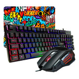 Combo Gamer Teclado Semi-mecânico Mouse Led Rgb Mouse Pad