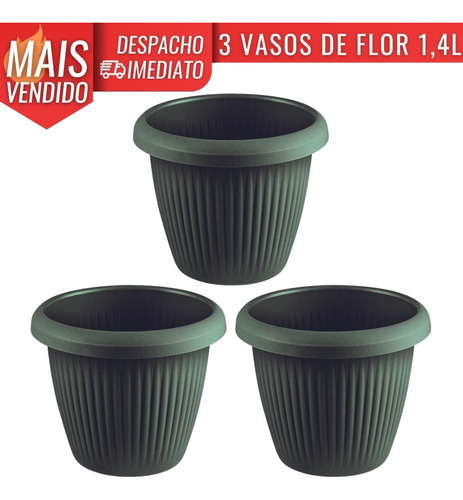 Kit 3 Vasos De Flor Plástico Pequeno S/prato 1,4l Decorativo