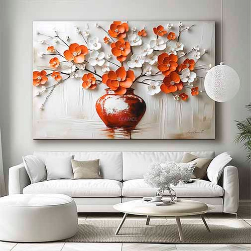 Cuadro Flores Naranjas Y Blancas Canvas Grueso Cfn3 140x90