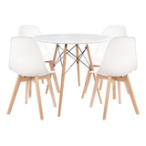 Conjunto Mesa Eames 90cm + 4 Cadeiras Tulipa Sala De Jantar Cor Branco