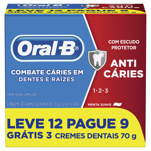 Pasta De Dentes Oral-b 1.2.3 Anticáries  Em Creme Pacote X 12 70 G