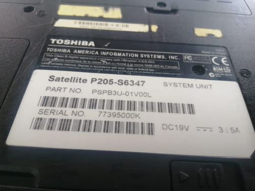 Laptop Toshiba Satellite P205-s6347 15.6 Pulgadas
