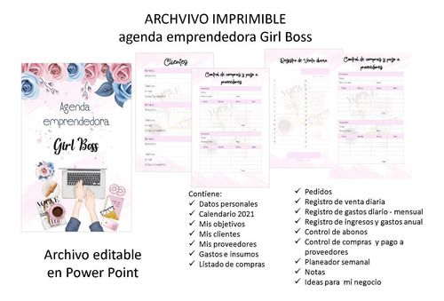 Archivo Agenda Emprendedora Girl Boss Imprimible