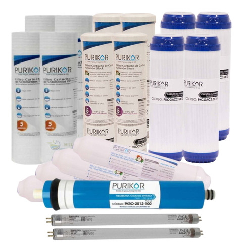 Kit De Repuestos De Osmosis 6 Etapas 100 Gpd Uv Para 2 Años