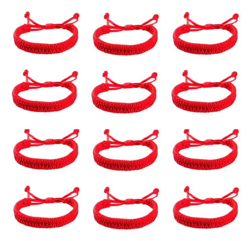 12 Pulsera Tejida Roja Ajustable Hilo Rojo Protección 12u