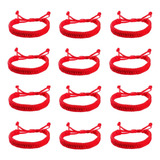 12 Pulsera Tejida Roja Ajustable Hilo Rojo Protección 12u