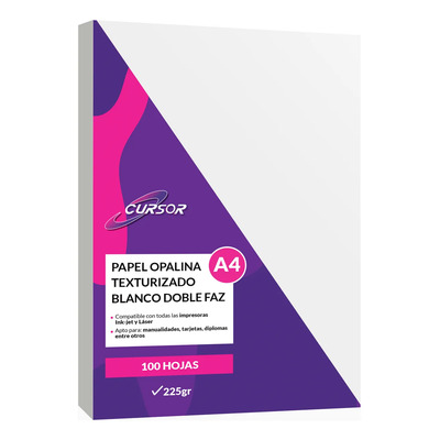 Papel Opalina Lino Texturizada Cursor Blanca A4 225g 100 Hoj | MercadoLibre