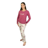 Conjunto De Pijama Dama Tops Bottoms Algodón M /larga 25941