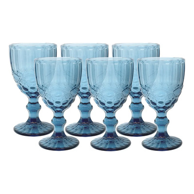 Set De 6 Copas De Vidrio Estilo Ojo Color Azul 330ml C\u002Fu Azul | Envío gratis