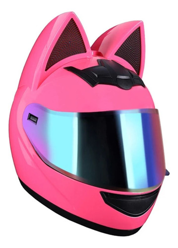 Casco Para Motociclista Deportivo Orejas De Gato Dama Rosa