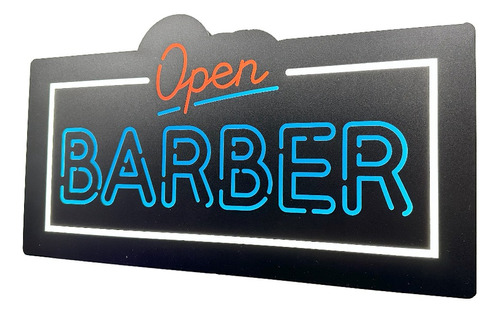 Letreiro Luminoso Open Barber - Decoração Barbearia