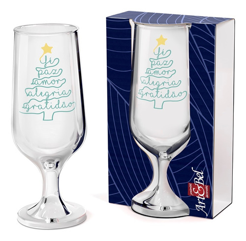 Taça De Vidro 300 Ml Personalizada Fé Paz Amor Alegria